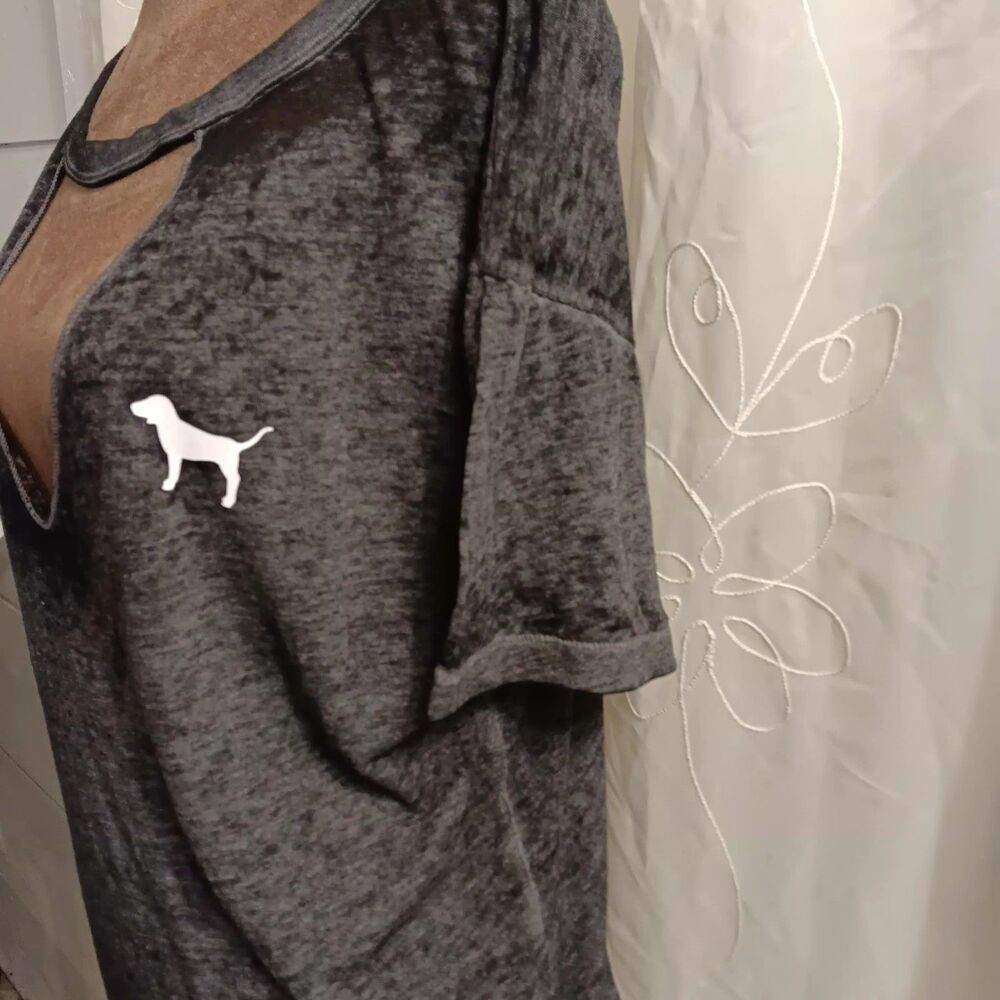 Victoria's Secret Dog Black Sheer Burnout Cleavage Tee Oversize Small Casualcore
